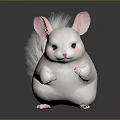 Cute White Chinchilla with Pink Ears Fluffy Tail Standing on Dark Background
