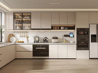 Modern Kitchen Interior With White Cabinets Countertop And Stainless Steel Appliances 3d model