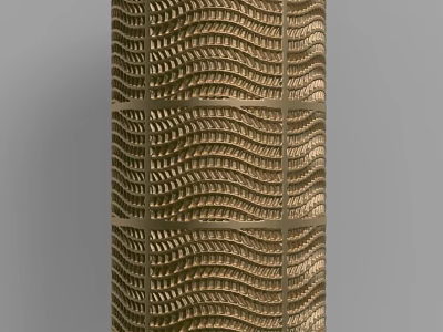 Modern Gold Decorative Column With Wavy Texture And Cross Line Patterns 3d model