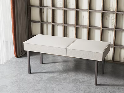 Beige Two Seat Sofa Bench With Metal Legs And Lattice Partition Background 3d model