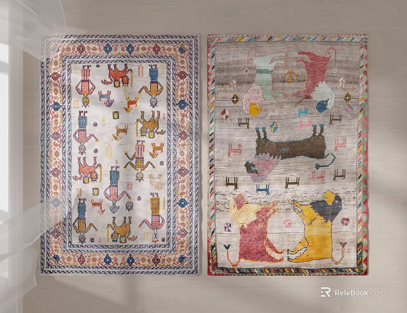 Vibrant Square Rugs Featuring Adorable Cartoon Patterns and Creative Artistic Design 3d model