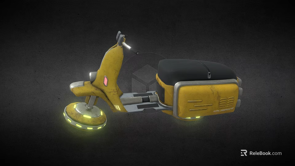 Futuristic Yellow Hover Motorcycle With Glowing Disk Black Seat And Storage Compartment 3d model 