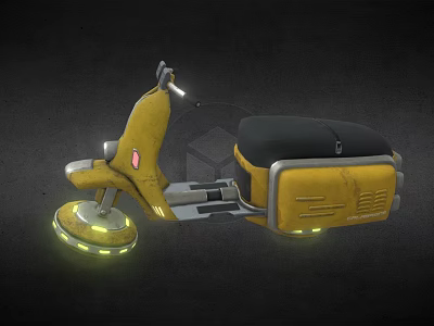Futuristic Yellow Hover Motorcycle With Glowing Disk Black Seat And Storage Compartment 3d model