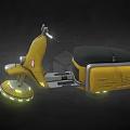 Futuristic Yellow Hover Motorcycle With Glowing Disk Black Seat And Storage Compartment