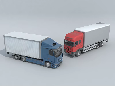 Red and Blue Box Cargo Trucks for Commercial Transport Applications 3d model