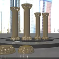 Ornate Golden Columns With Decorative Bases Against Blue Sky And Clouds