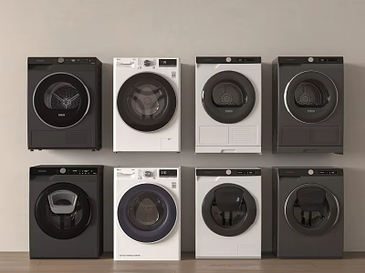 Various Modern Washing Machines In Black And White Styles For Home Use 3d model