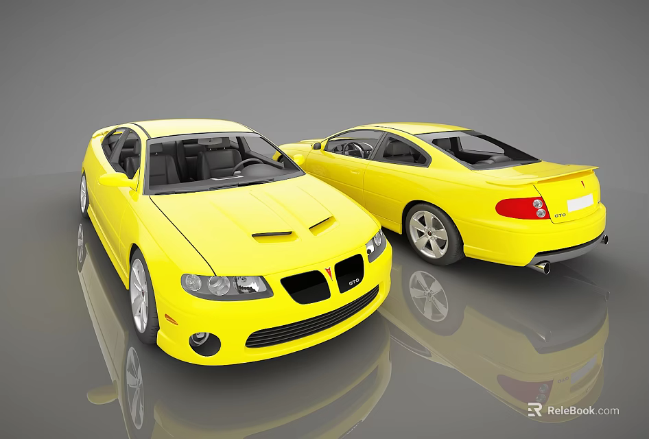 Two Yellow Two Door Sports Cars With Shiny Exterior And Reflective Surface 3d model 