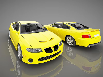 Two Yellow Two Door Sports Cars With Shiny Exterior And Reflective Surface 3d model