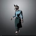 Anthropomorphic Feline Character Wearing Blue Top Green Skirt And Sunglasses