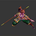 Mythical Warrior Character With Colorful Armor Red Staff And Green Pants