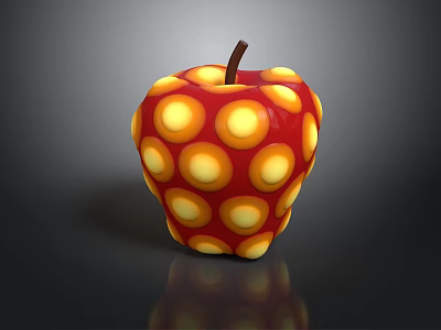 Red Apple With Yellow Polka Dots Shiny Surface And Brown Stem 3d model
