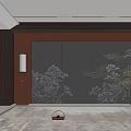 Elegant Gray Wall Panel With Chinese Landscape Pattern In Modern Interior Design 3d model