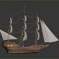 Classic Wooden Sailing Ship with White Sails and Intricate Hull Design on Dark Background