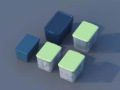 Practical Square Storage Boxes in Blue and Light Green with Lids for Home Organizing 3d model