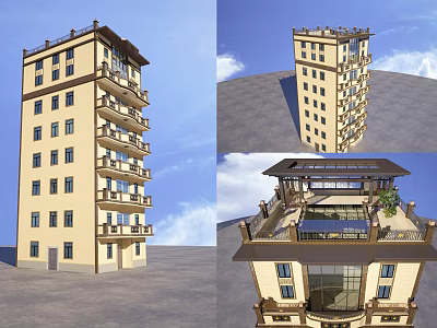 Multi Storey Residential Building With Balconies Roof Terrace And Large Windows 3d model