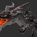 Mythical Black Reptile Dragon Featuring Red Eyes Open Mouth Spikes And Horns