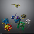 Colorful Toy Characters And Animal Figures With Robot Lion Elephant Shark And Bird