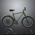 Classic Green Bicycle With Black Seat And Silver Fenders On Reflective Surface