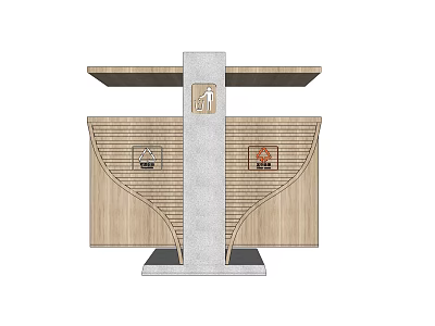 Public Restroom Signage With Gray Pillar Wooden Panels And Symbols 3d model