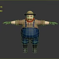 Human Farmer Character Wearing Straw Hat Red Beard Blue Overalls And Black Boots 3d model
