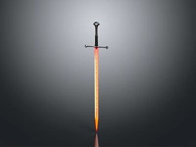 Enchanted Glowing Orange Blade Sword With Black Hilt On Gray Background 3d model