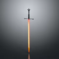 Enchanted Glowing Orange Blade Sword With Black Hilt On Gray Background