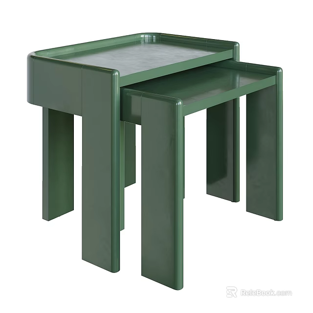 Modern Green Bedside Table Design With Sleek Structure And Smooth Surface 3d model 