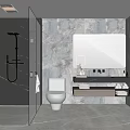 Modern Bathroom Interior Design With Marble Wall Large Mirror Glass Shower And Vanity Lighting Strips