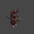 Mythical Samurai Character with Horns and Red Armor as Creature Warrior Holding Sword 3d model