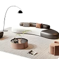 Modern Curved Sofa And Round Coffee Table Set With Throw Pillows Floor Lamp And Stool
