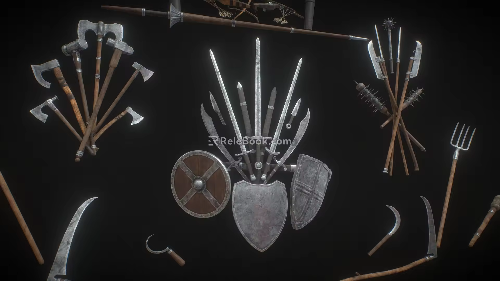 Ancient Samurai Weapon Shield Sword 3d model