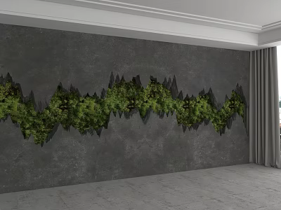 Gray Background Wall With Wavy Green Plant Decoration In Modern Room 3d model