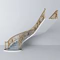 Elegant Modern Spiral Staircase With Wooden Golden Handrail And Gray Steps