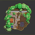 Cartoon Scene With Green Trees Small House Blue Car Pathway Pond And Colorful Flowers
