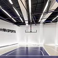 Modern Indoor Basketball Court Interior Featuring Hoops And Branded Elements