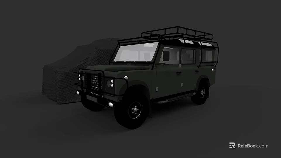 Green Vintage Off Road Car With Roof Rack And Tough Exterior Design 3d model 