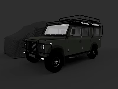Green Vintage Off Road Car With Roof Rack And Tough Exterior Design 3d model