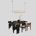 Modern Minimalist Dining Table With Wooden Top Surrounding Chairs Vase With Twigs And Pendant Light