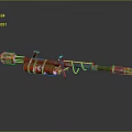 Detailed Red And White Rocket Launcher Weapon With Yellow Tips And Decorative Components 3d model
