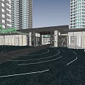Modern Urban Landscape Design in High Rise Residential Area With Green Spaces and Water Paths