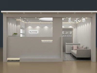 Elegant Modern Mall Store Interior With Reception Counter And Sofa 3d model