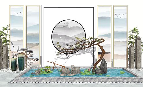 New Chinese landscape sketch bolt water drop landscape 3d model