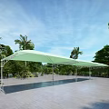 Green Canopy Shade Structure in Outdoor Area with Palm Trees and Open Space 3d model