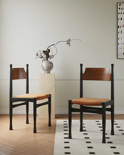 Modern Leisure Chair With Wooden Backrest Black Frame And Orange Cushion 3d model