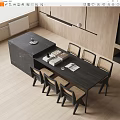 Modern Dining Table Set with Black Marble Top Wicker Chairs and Decorative Books