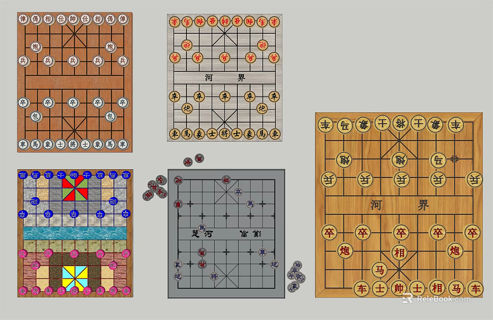 Various Board Games Including Chess Weiqi Military Chess And Checkers For Entertainment 3d model 
