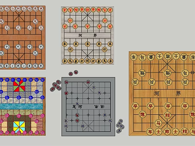 Various Board Games Including Chess Weiqi Military Chess And Checkers For Entertainment 3d model