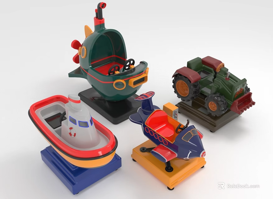 Colorful Children's Playground Equipment Featuring Boat Tractor Plane and Vehicle Designs for Kids 3d model 