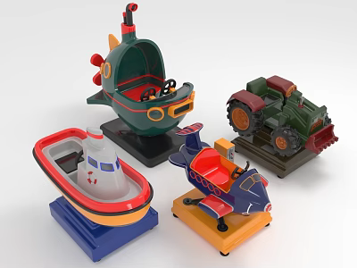 Colorful Children's Playground Equipment Featuring Boat Tractor Plane and Vehicle Designs for Kids 3d model